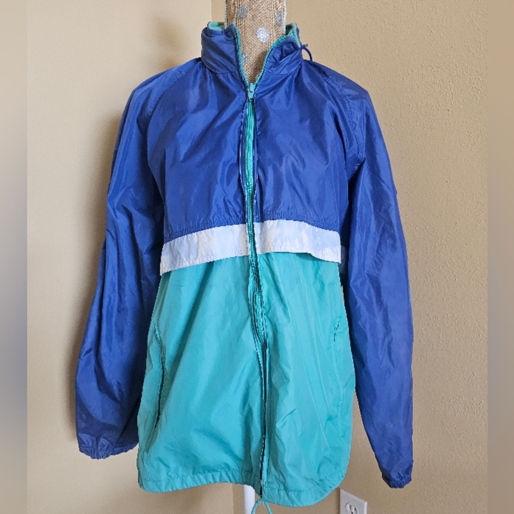 Vintage Woolrich Colorblock Windbreaker Wind Jacket Men Medium Blue Turquoise